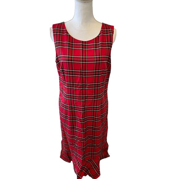 Talbots Red Tartan Plaid Jumper Long Dress 10 - Picture 1 of 6